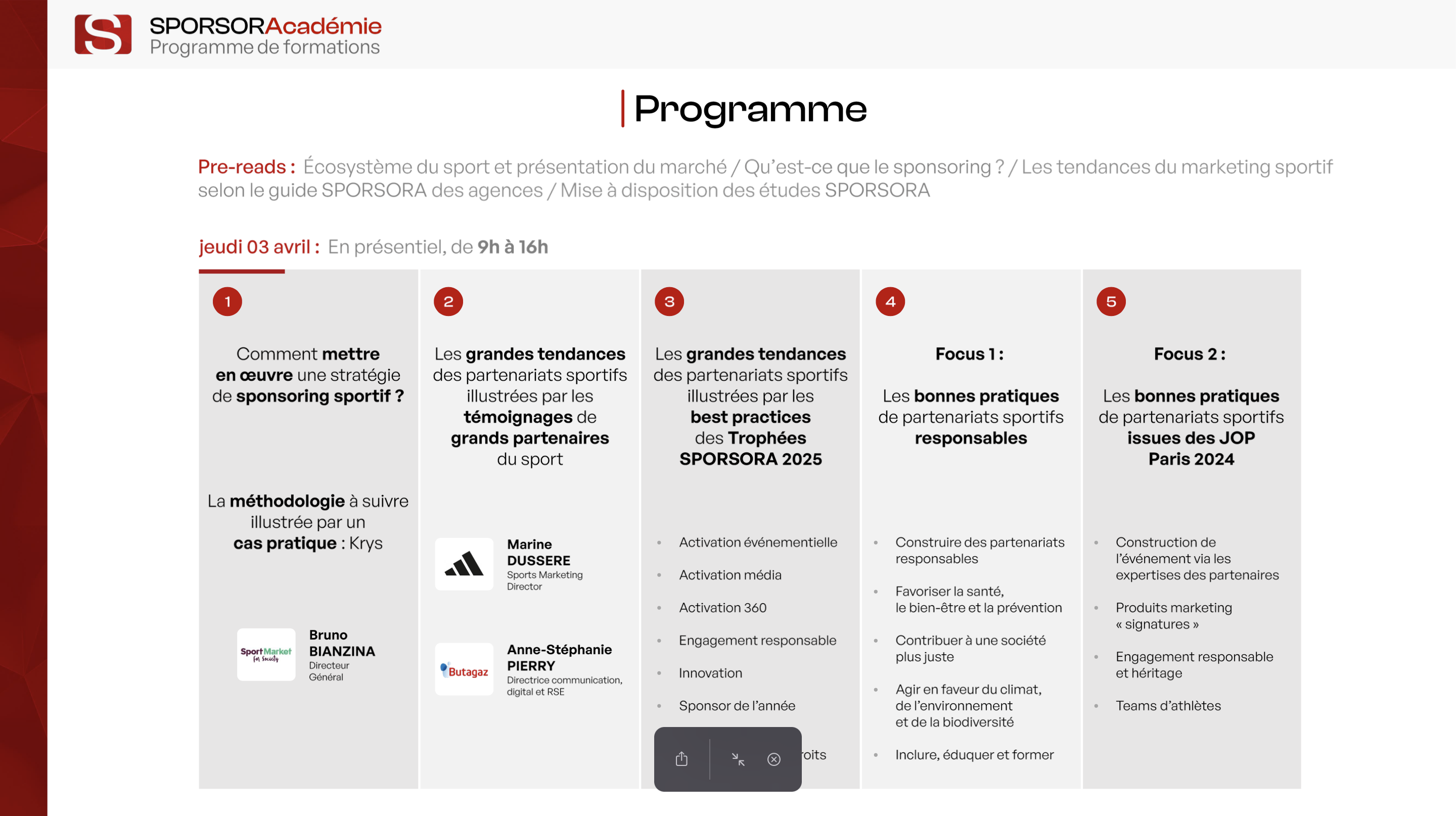 programme sporsoracadémie avril 2025