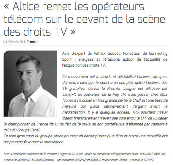 Patrick Goddet : « Altice remet les opérateurs télécom sur le devant de la scène des droits TV »