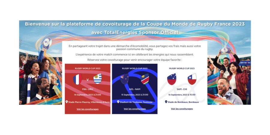 [StadiumGO] StadiumGo lance sa plateforme de covoiturage pour la #RWC2023 avec TotalEnergies sponsor officiel
