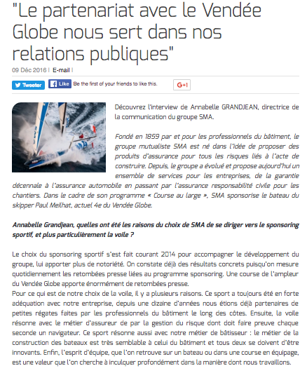 "Le partenariat avec le Vendée Globe nous sert dans nos relations publiques"