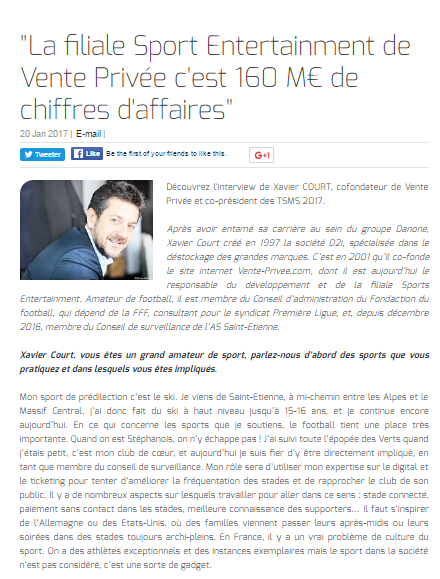 "La filiale Sport Entertainment de Vente Privée c'est 160 M€ de chiffres d'affaires"