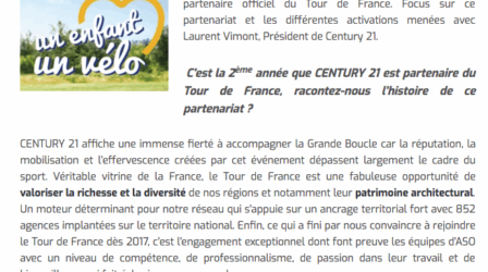 Deuxième édition du Tour de France pour Century 21