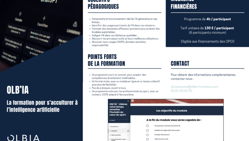 [Playground] Lancement de OLB'IA : Formation courte et concrète pour s’acculturer à l’intelligence artificielle dans le sport